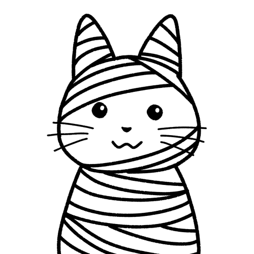 ハロウィンにミイラ男の仮装をする猫のイラスト