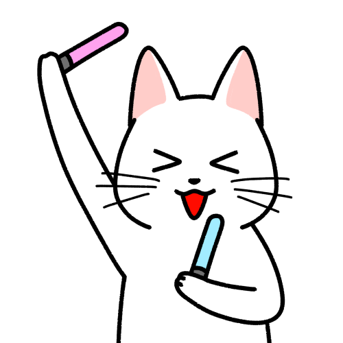 サイリウム・ペンライトを持って応援する猫のイラスト