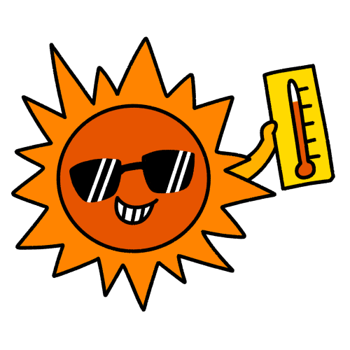 温度計を持った猛暑日の太陽のイラスト