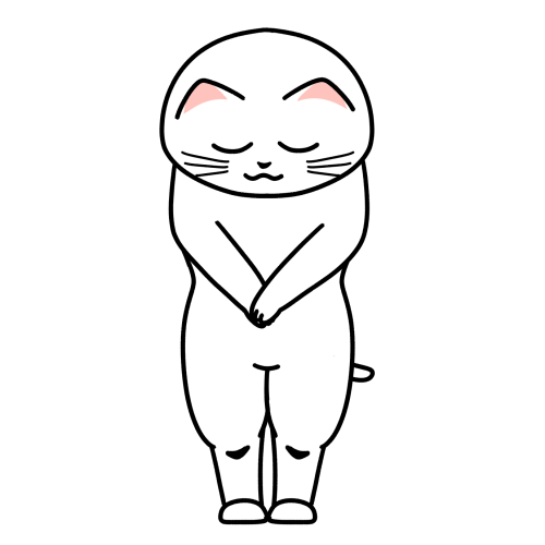お辞儀する猫のイラスト（正面）