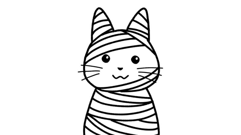 ハロウィンにミイラ男の仮装をする猫のイラスト