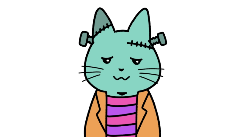 ハロウィンにフランケンシュタインの仮装をする猫のイラスト