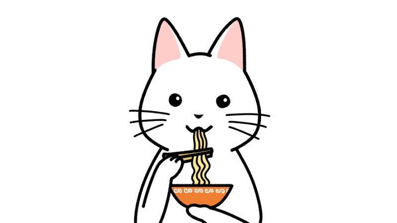 ラーメンを食べる猫のイラスト