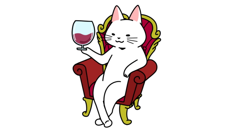 ワイングラスを持ったお金持ち猫のイラスト