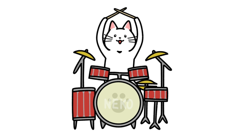 ドラムを叩く猫のイラスト
