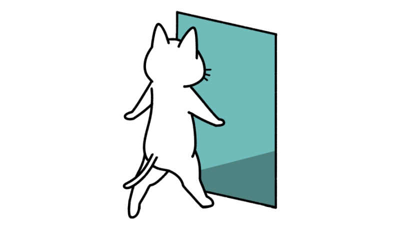 四角い出口から出る猫のイラスト