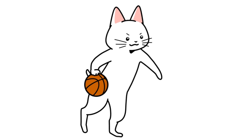 バスケットボールでドリブルする猫のイラスト