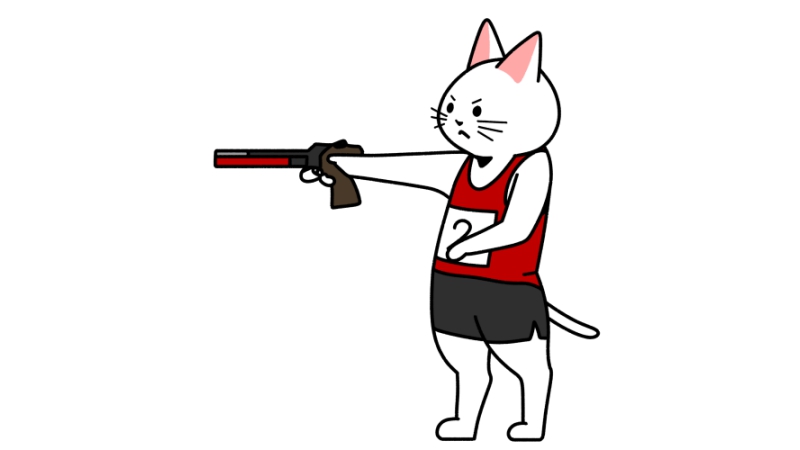 射撃（レーザーラン）をする猫のイラスト（ユニフォームあり）