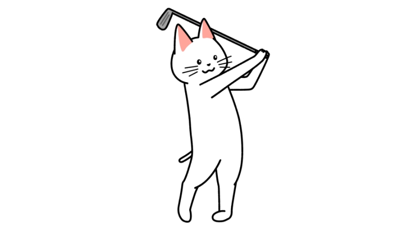 ゴルフでスイングする猫のイラスト