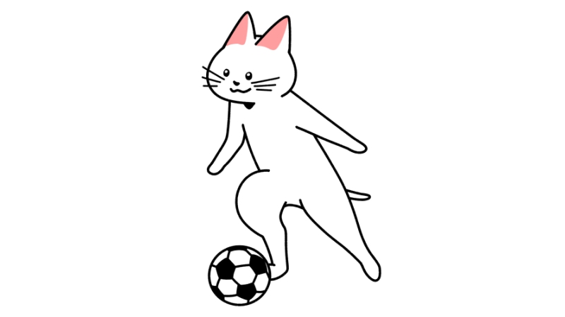 サッカーでドリブルをする猫のイラスト