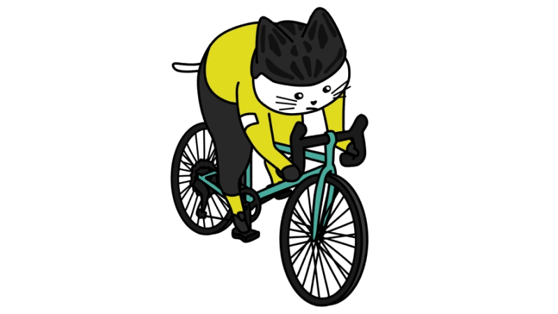 ロードバイク（自転車）で走る猫のイラスト（ユニフォームあり）