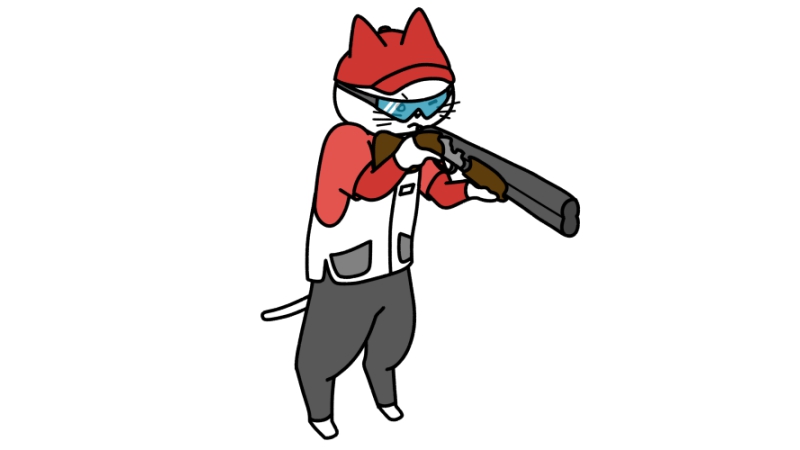 ライフルで射撃する猫のイラスト（ユニフォームあり）
