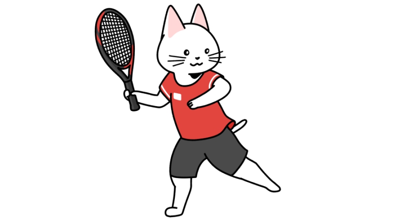 テニスをする猫のイラスト（ユニフォームあり）