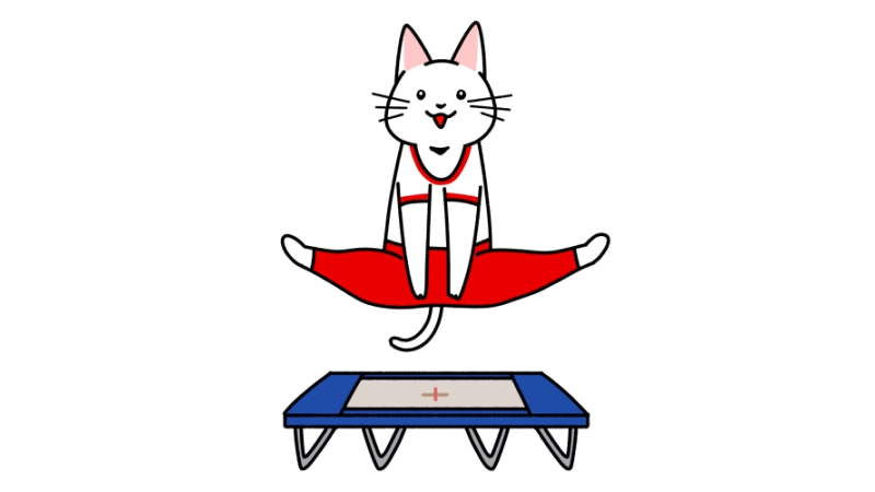 トランポリンの競技をする猫のイラスト（ユニフォーム）