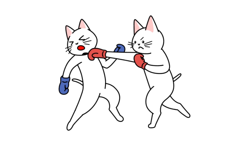 ボクシングの試合をする猫のイラスト