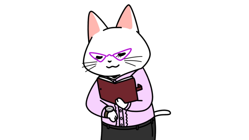 手帳を開いて時間を確認する秘書猫のイラスト