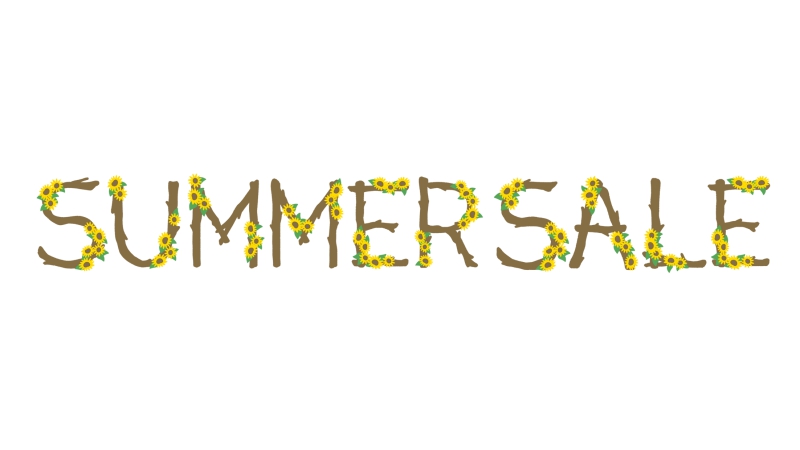 ひまわり咲く「SUMMER SALE」のかわいい手書き文字