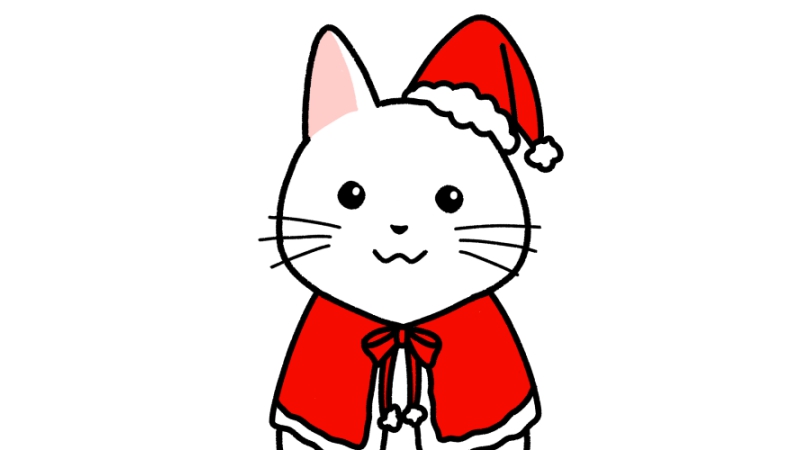クリスマスにサンタの格好をする猫のイラスト