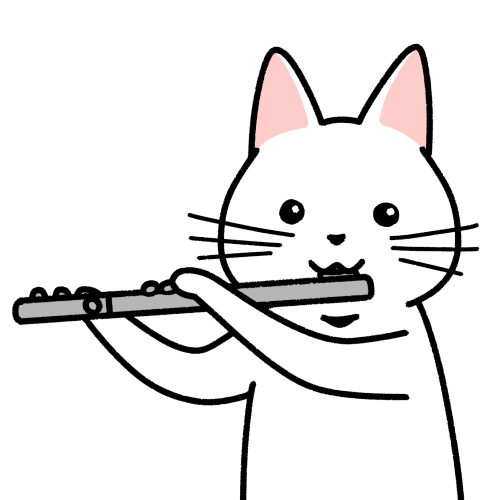 フルートを吹く猫のイラスト
