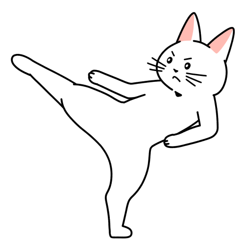 空手で上段蹴りをする猫のイラスト