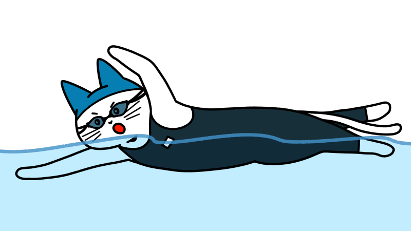 クロールで泳ぐ猫のイラスト（ユニフォームあり）