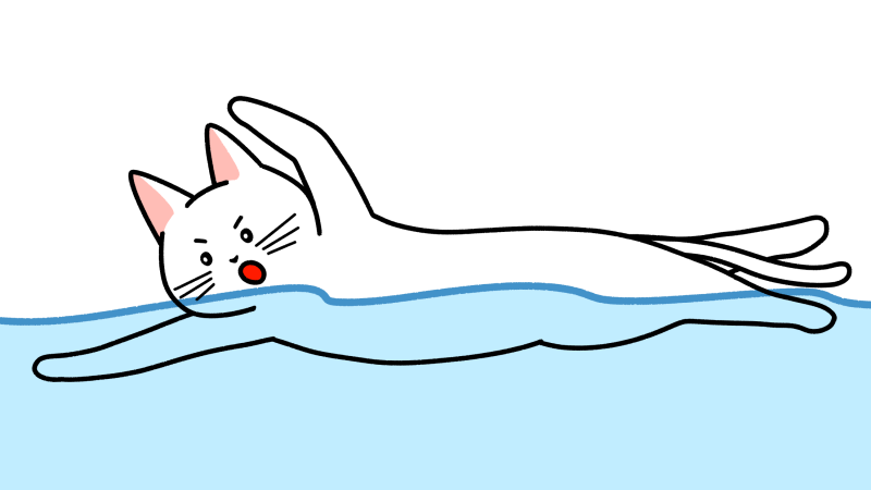 クロールで泳ぐ猫のイラスト