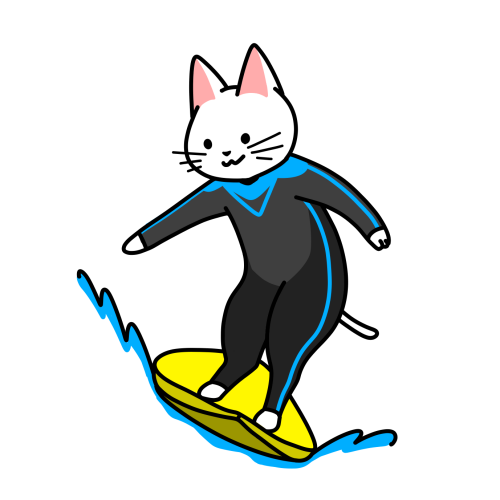 サーフィンする猫のイラスト（ユニフォームあり）