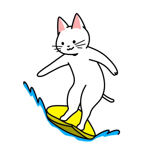 サーフィンする猫のイラスト