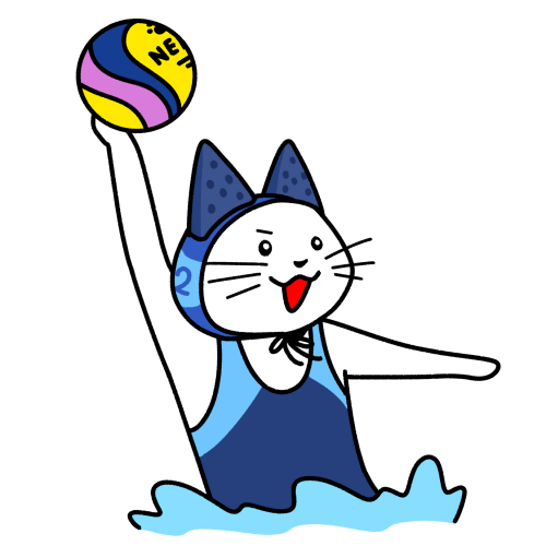 水球でボールを投げる猫のイラスト（ユニフォームあり）