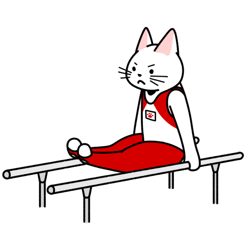体操競技の平行棒をする猫のイラスト(ユニフォームあり)