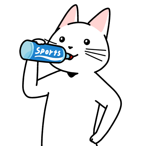 ペットボトルのスポーツドリンクを飲む猫のイラスト