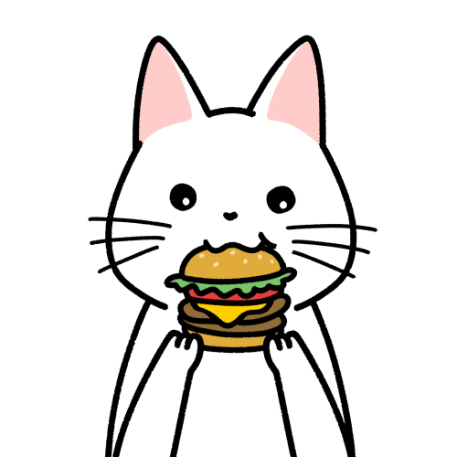 ハンバーガーを食べる猫のイラスト