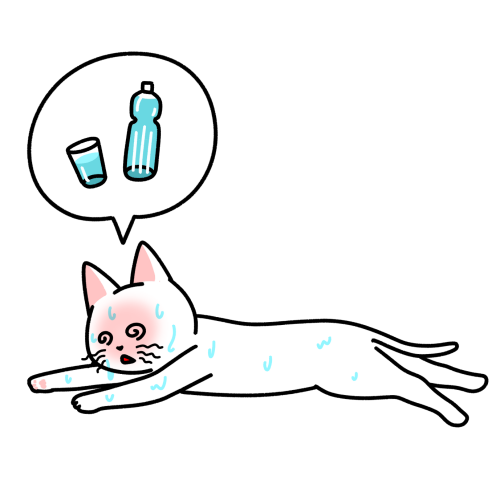 脱水症状で倒れる猫のイラスト