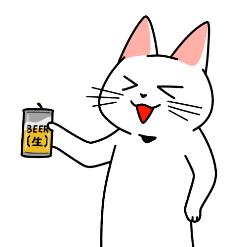 缶ビールを飲む猫のイラスト