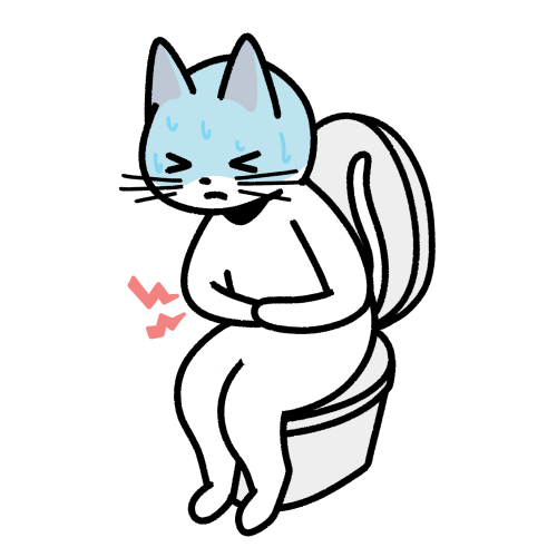 トイレで腹痛に苦しむ猫のイラスト