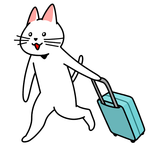 スーツケースを持って歩く猫のイラスト