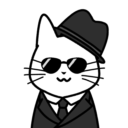 スパイの服装の猫のイラスト